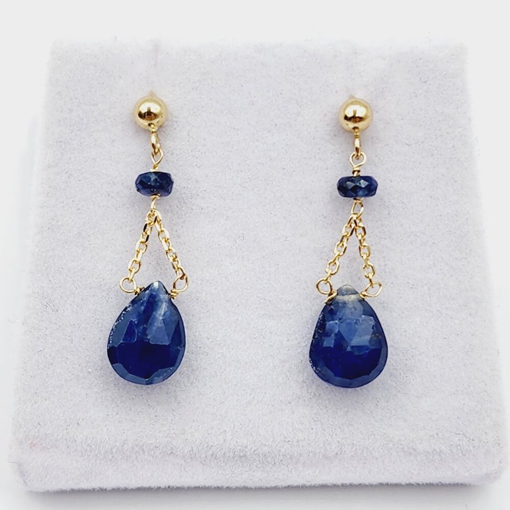 14K Yellow Gold Natural Blue Sapphire (3ct) Earrings